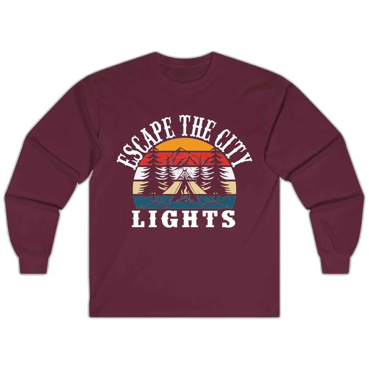 Respect The Campfire Lights Long Sleeve in Maroon