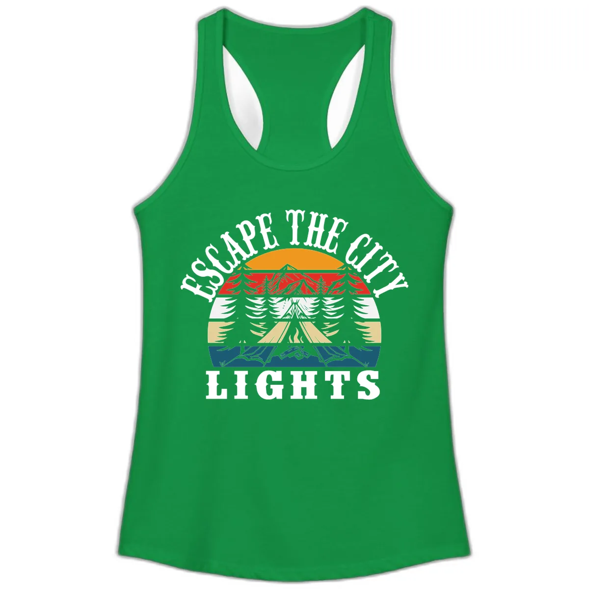 Respect The Campfire Lights Ladies Tank in Solid Kelly Green
