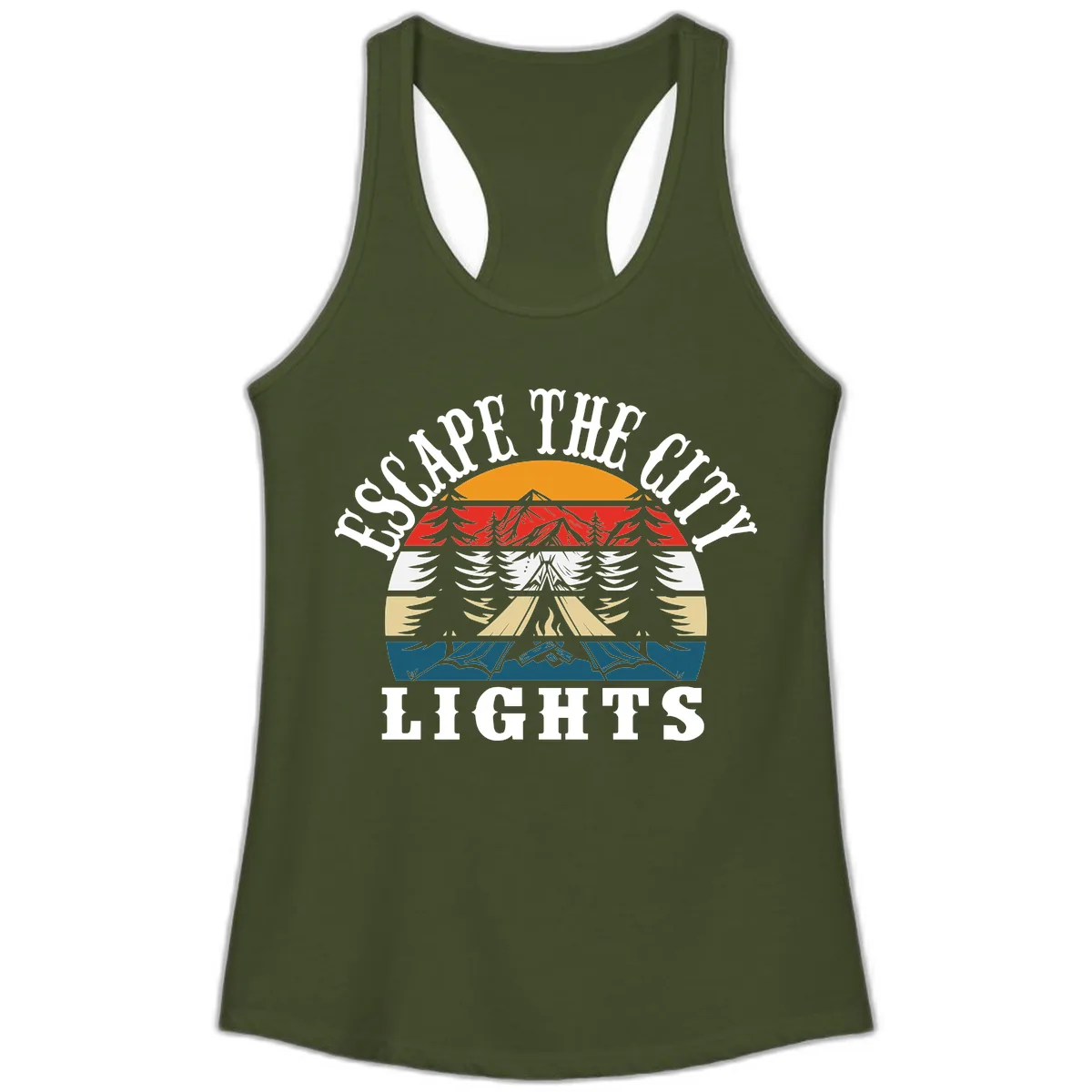 Respect The Campfire Lights Ladies Tank in Solid Military Green