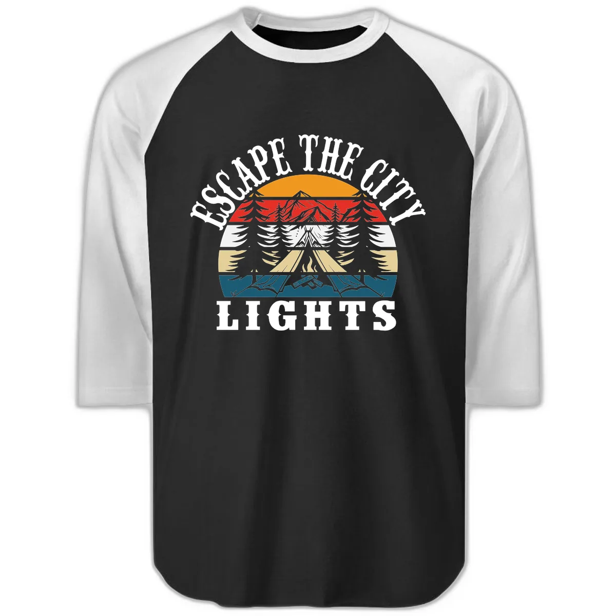 Respect The Campfire Lights Raglan 3/4 in Black White