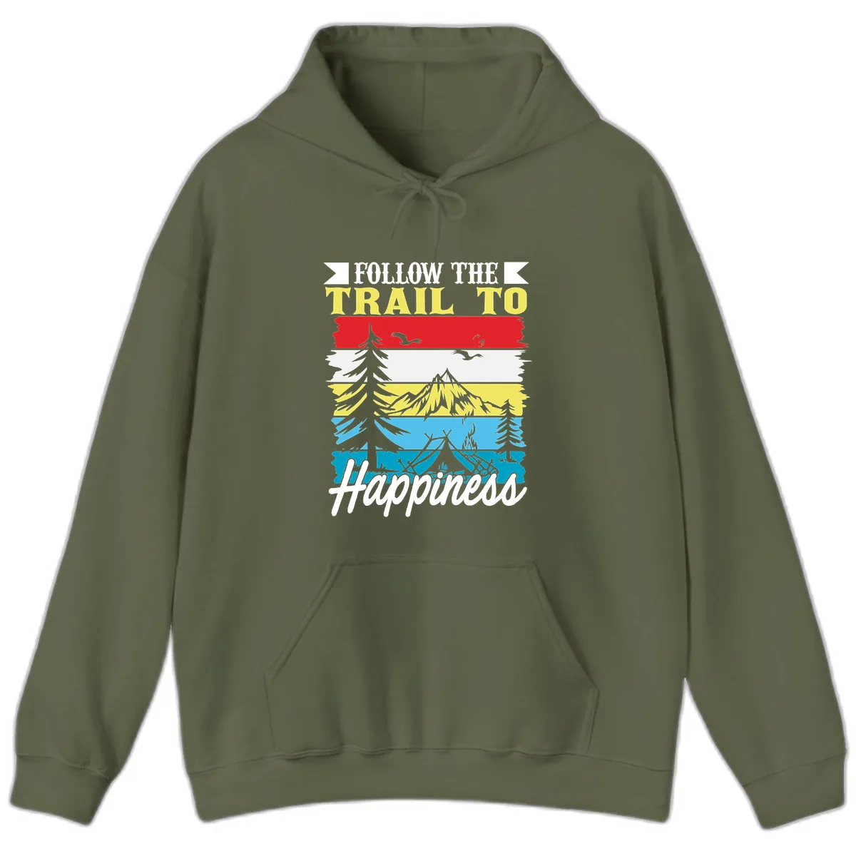 Follow The Trail To Happiness Hoodie in Military Green
