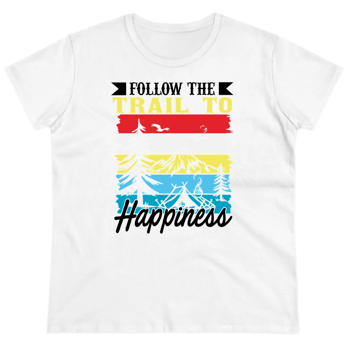 Follow The Trail To Happiness Ladies Tee in White