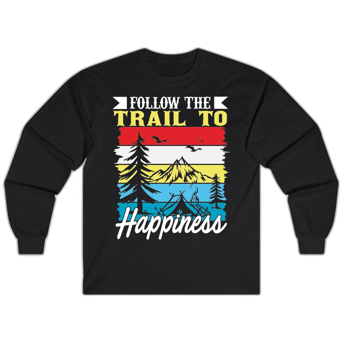Follow The Trail To Happiness Long Sleeve in Black