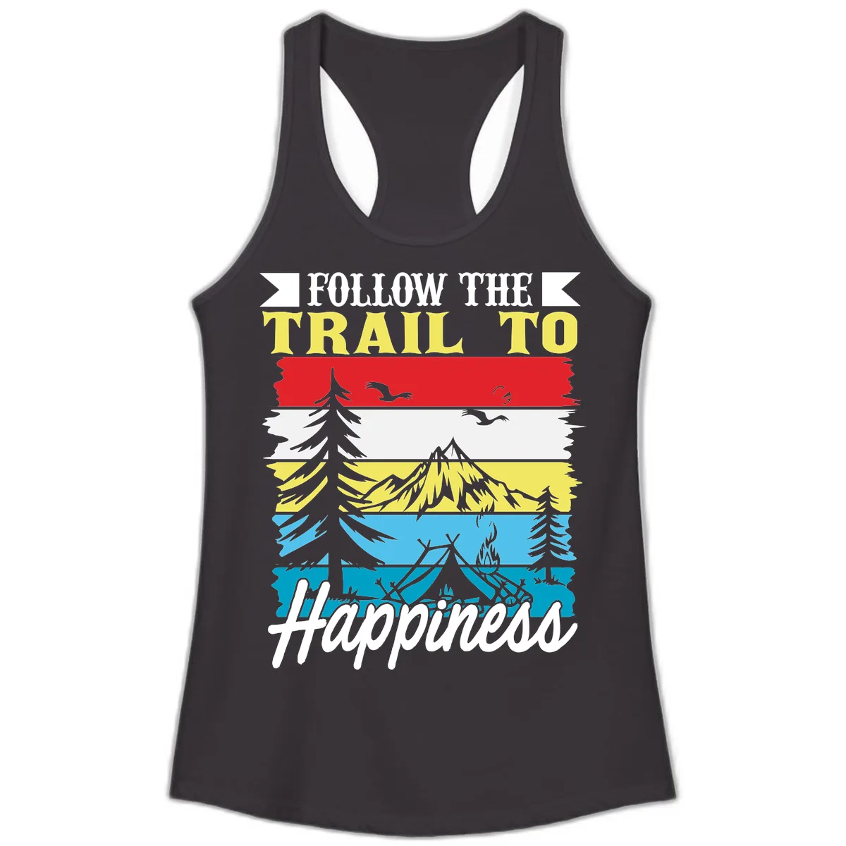 Follow The Trail To Happiness Ladies Tank in Black