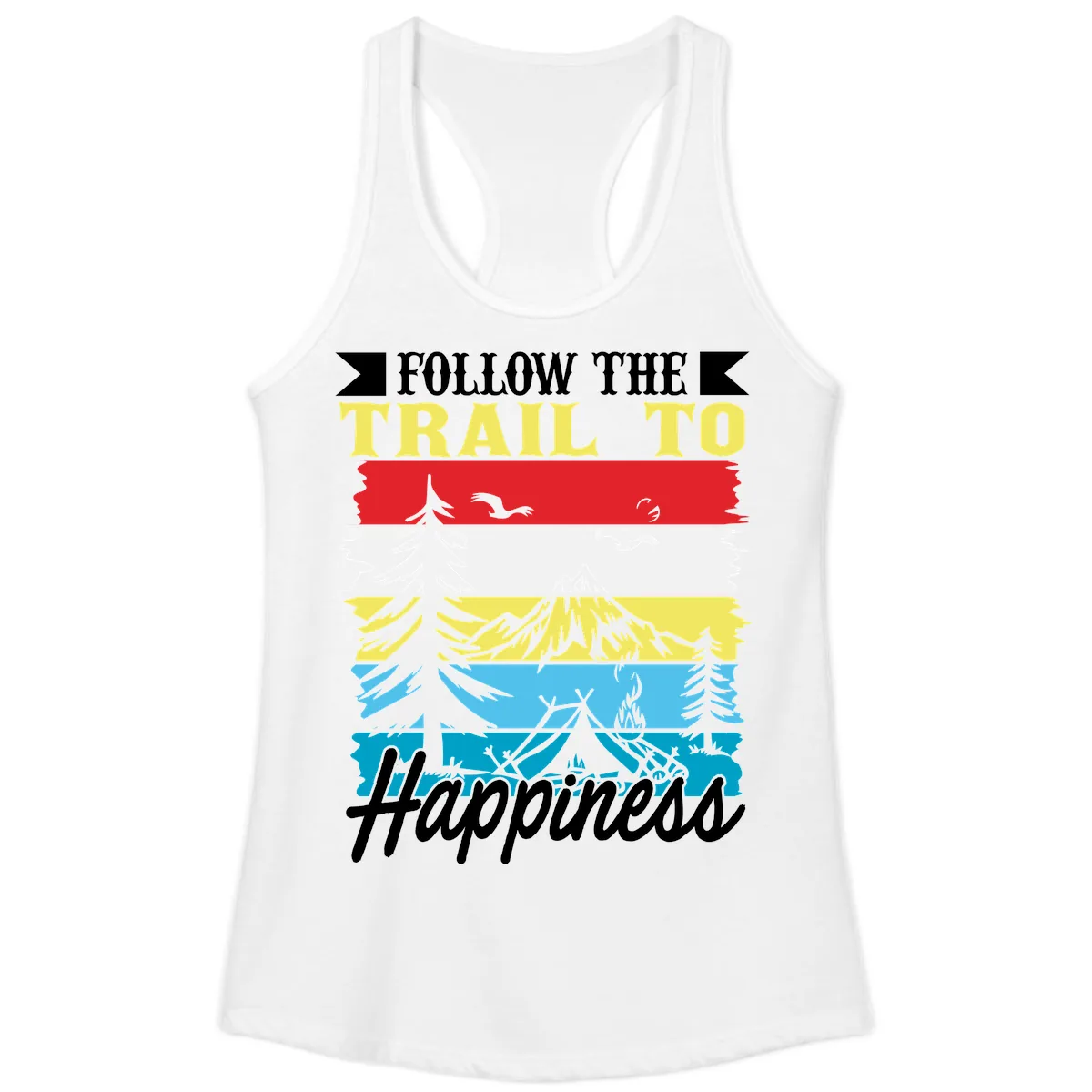 Follow The Trail To Happiness Ladies Tank in White