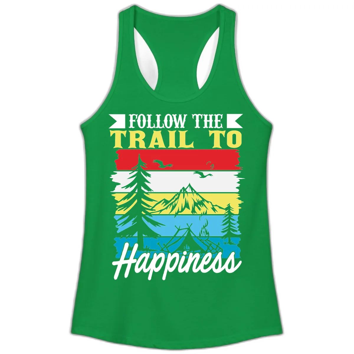 Follow The Trail To Happiness Ladies Tank in Solid Kelly Green