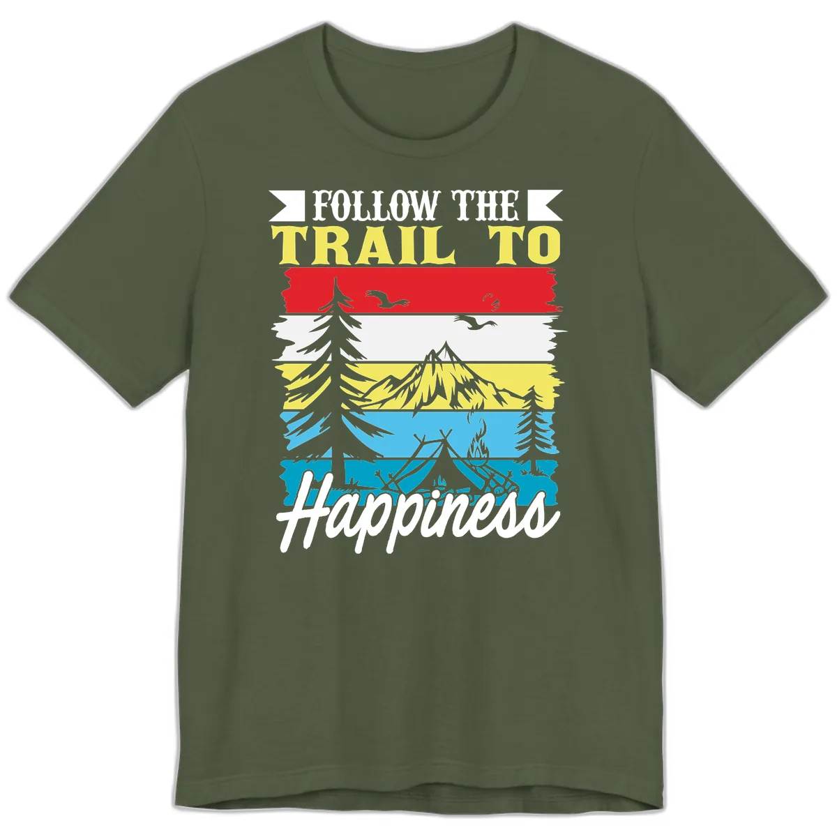 Follow The Trail To Happiness Premium T-Shirt in Military Green