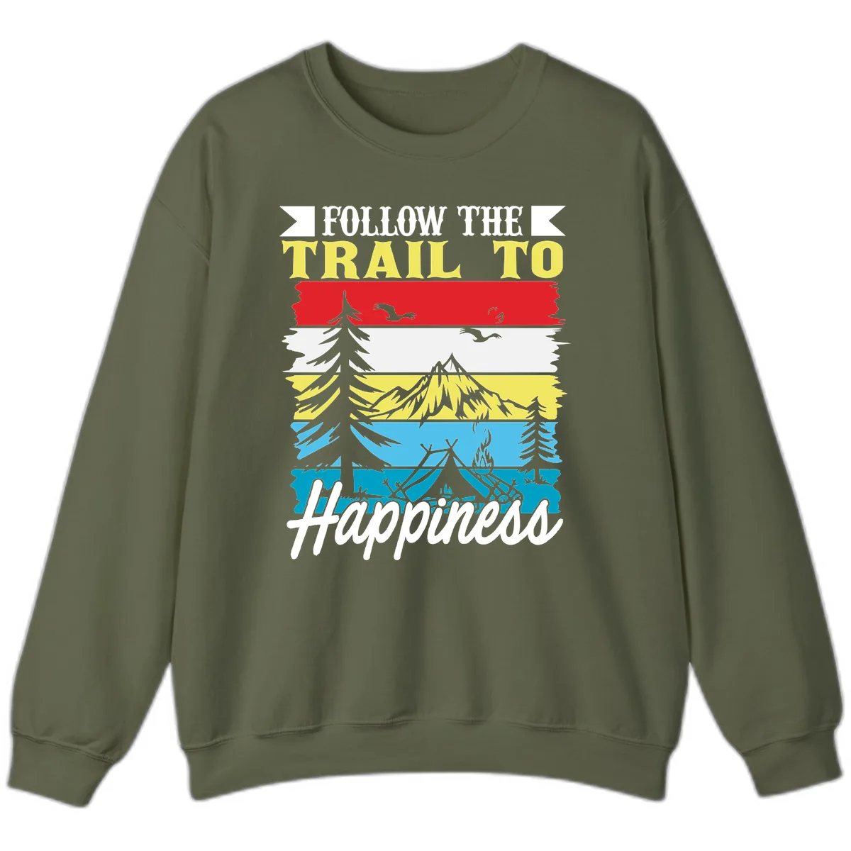 Follow The Trail To Happiness Sweatshirt in Military Green