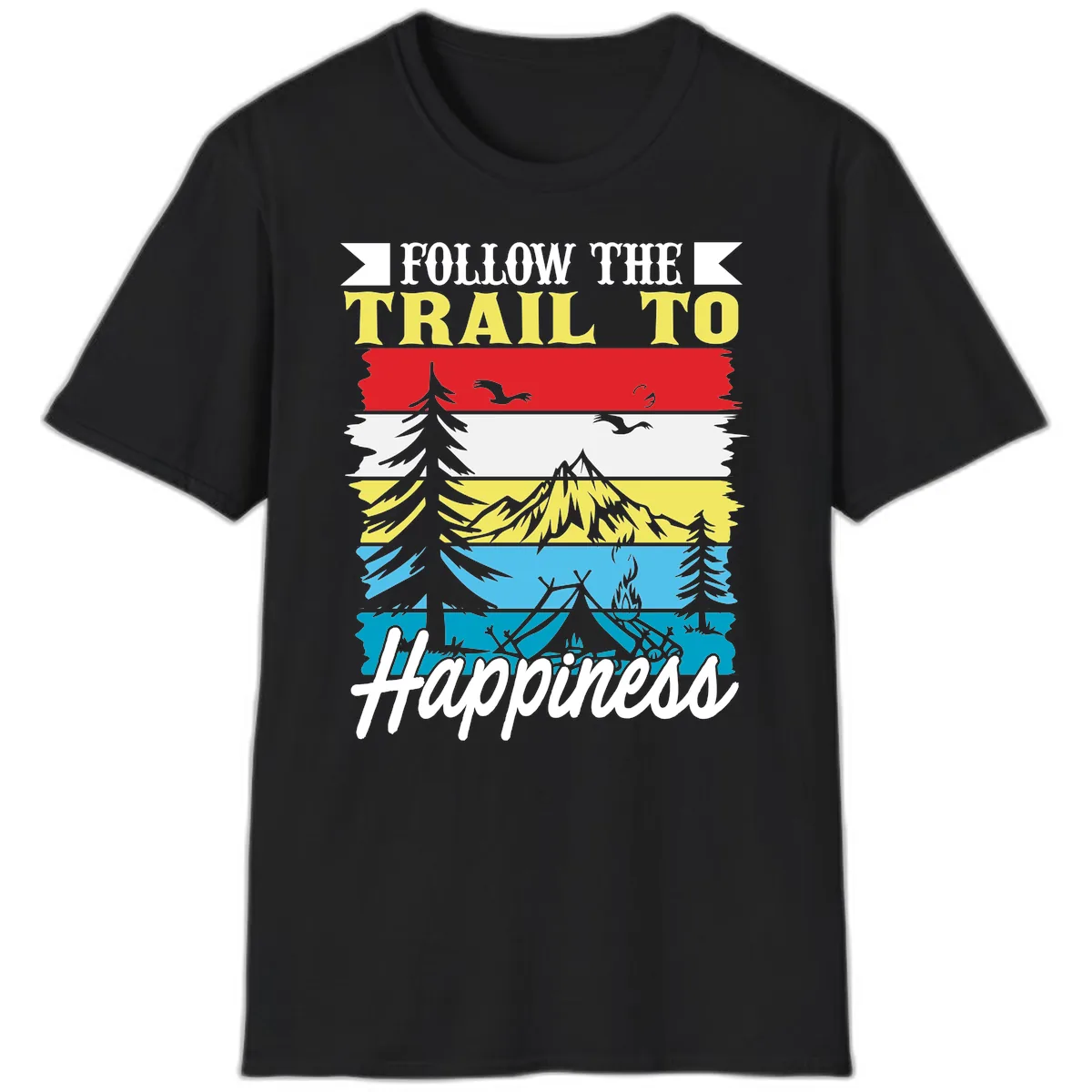 Follow The Trail To Happiness T-Shirt in Black