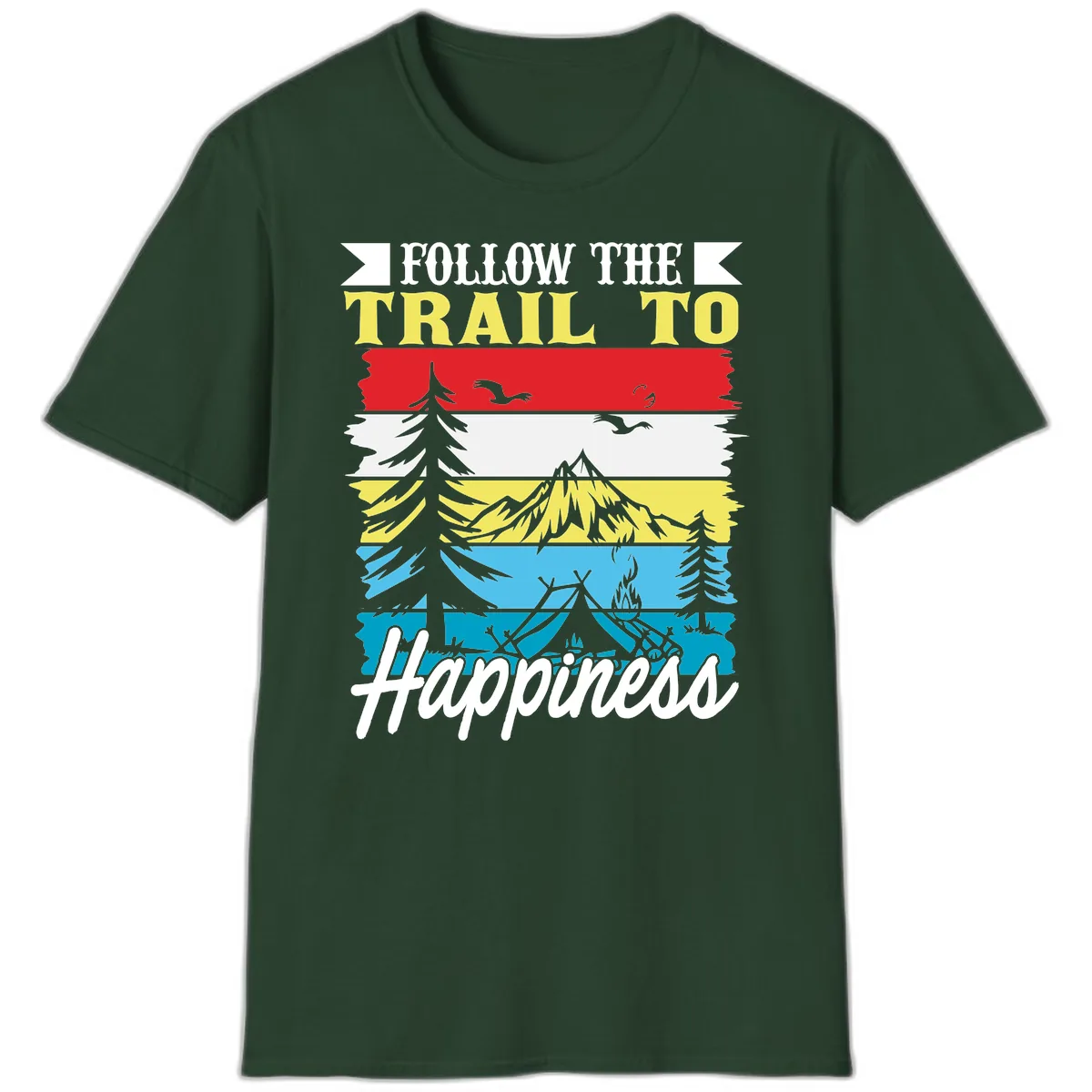 Follow The Trail To Happiness T-Shirt in Forest Green