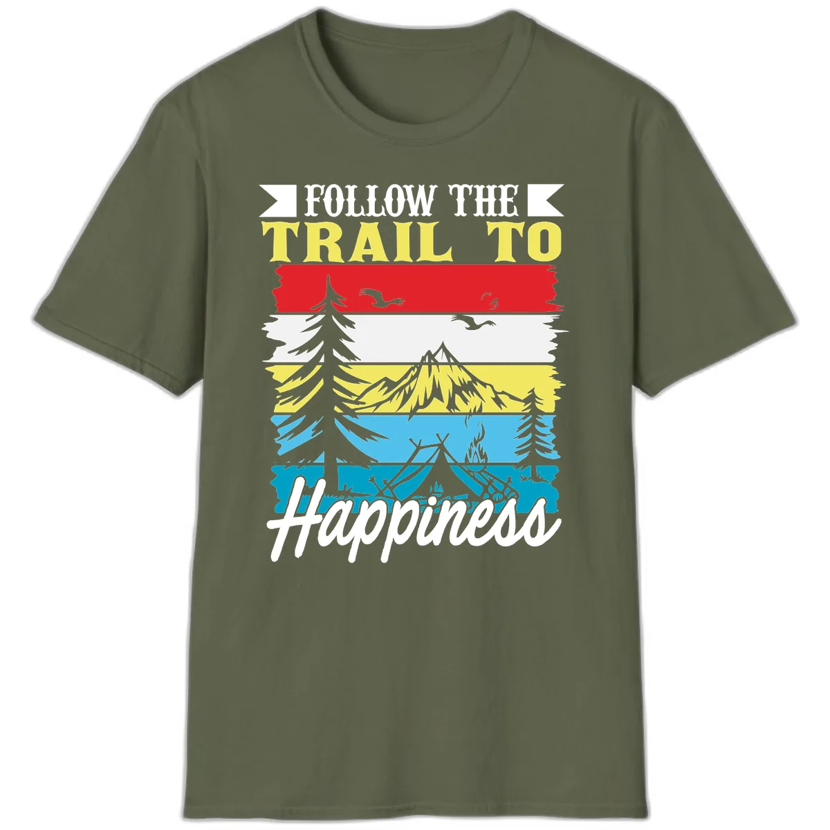Follow The Trail To Happiness T-Shirt in Military Green