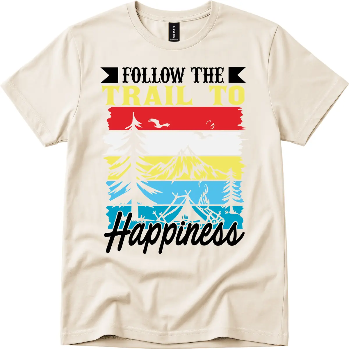 Follow The Trail To Happiness T-Shirt in Natural