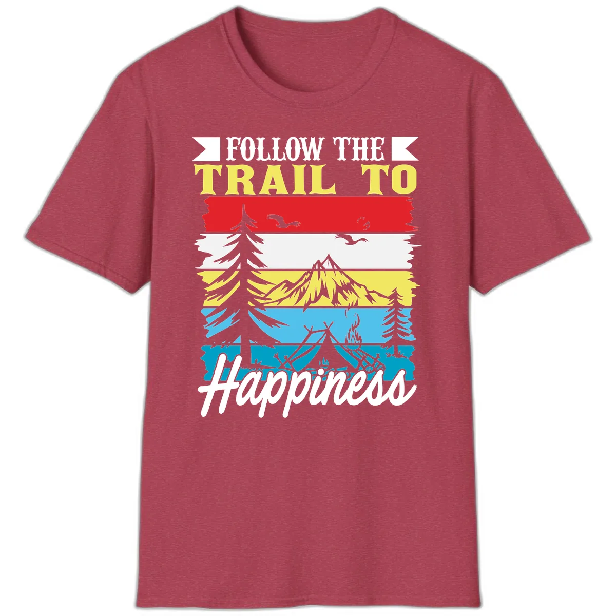 Follow The Trail To Happiness T-Shirt in Heather Cardinal