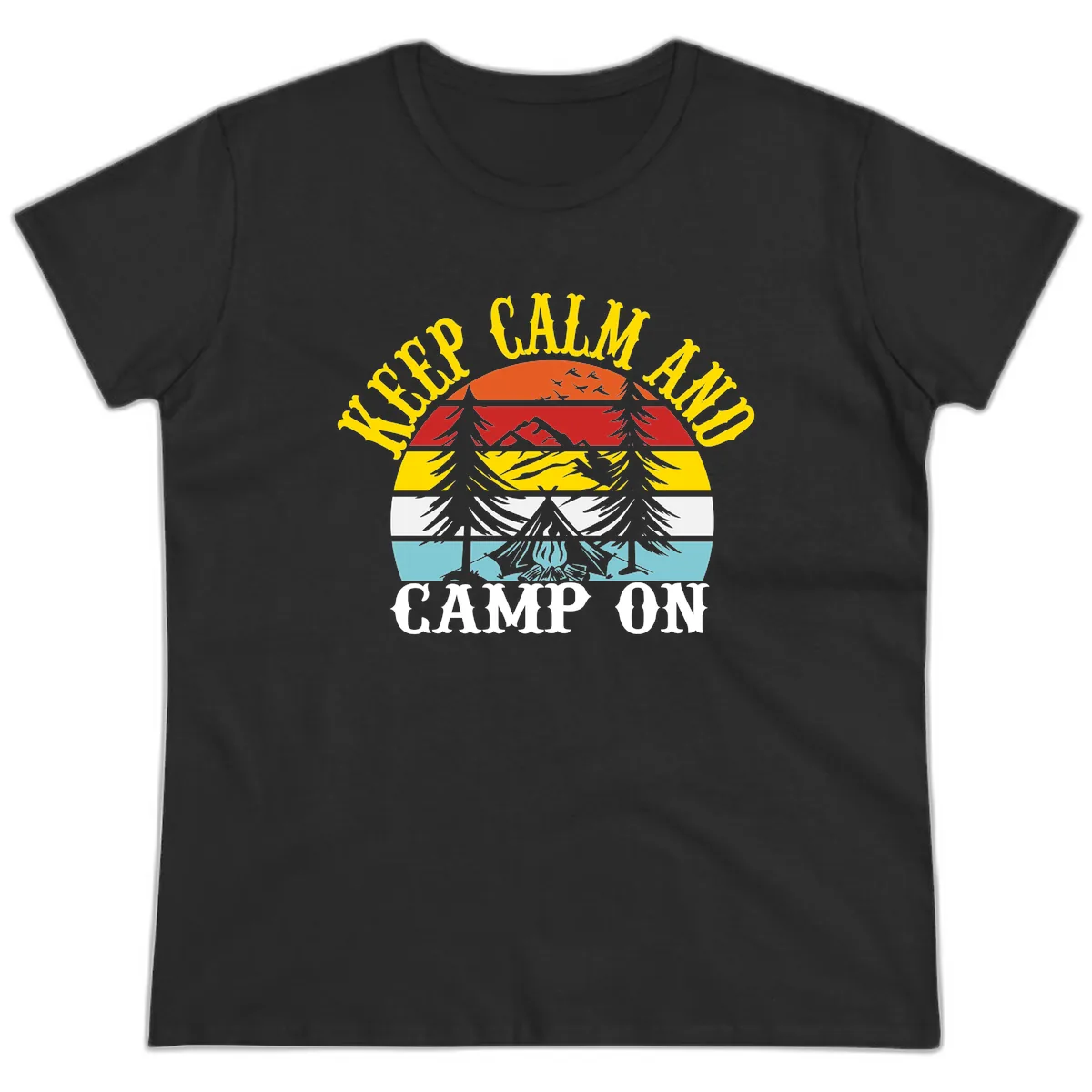 Keep Calm and Camp On Ladies Tee in Black