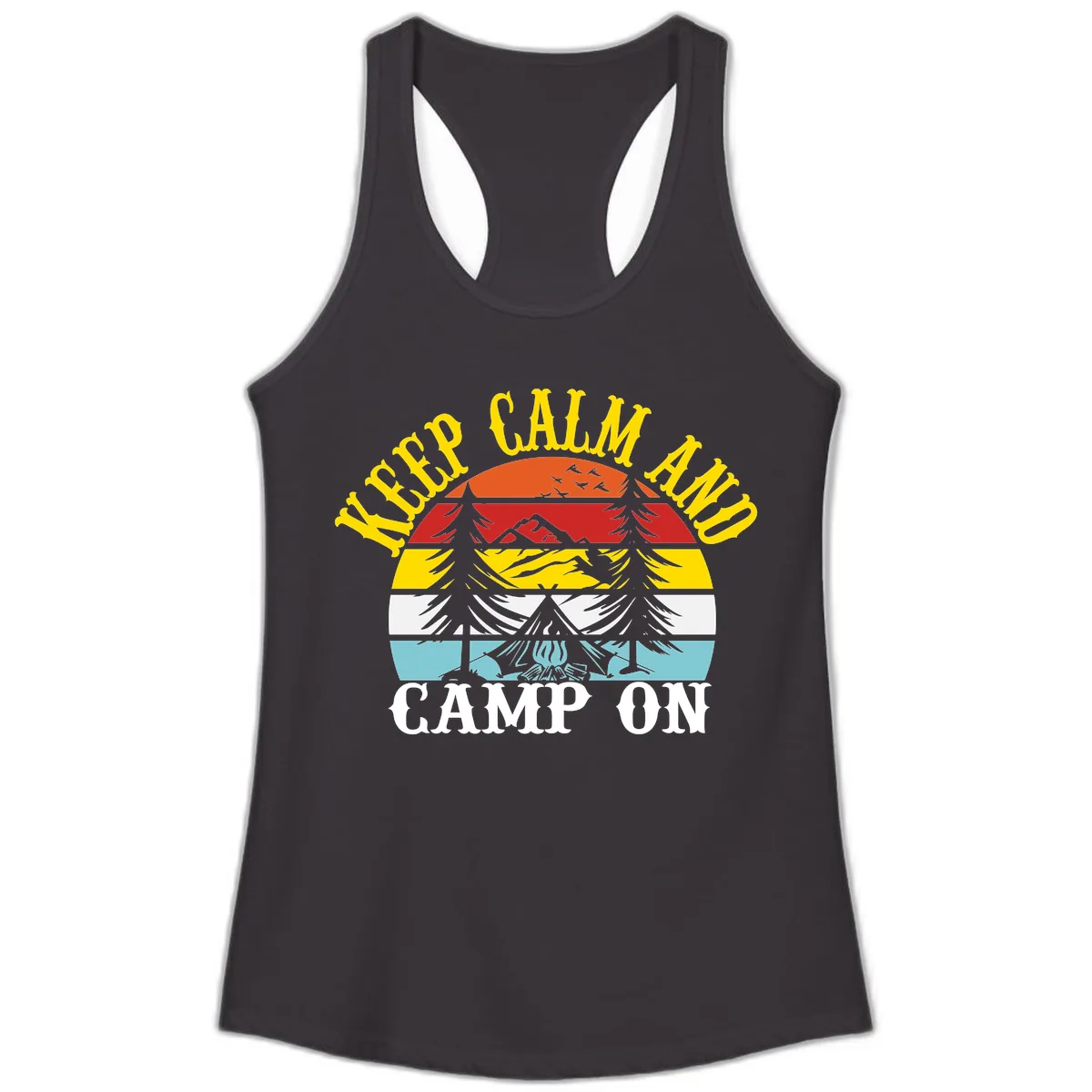Keep Calm and Camp On Ladies Tank in Black