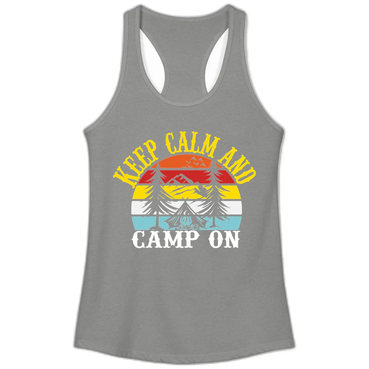 Keep Calm and Camp On Ladies Tank in Heather Grey