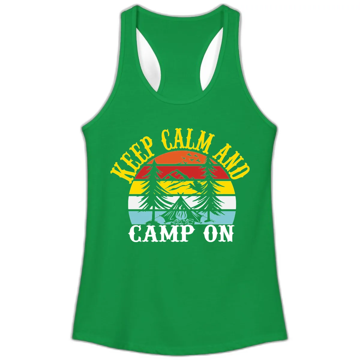 Keep Calm and Camp On Ladies Tank in Solid Kelly Green