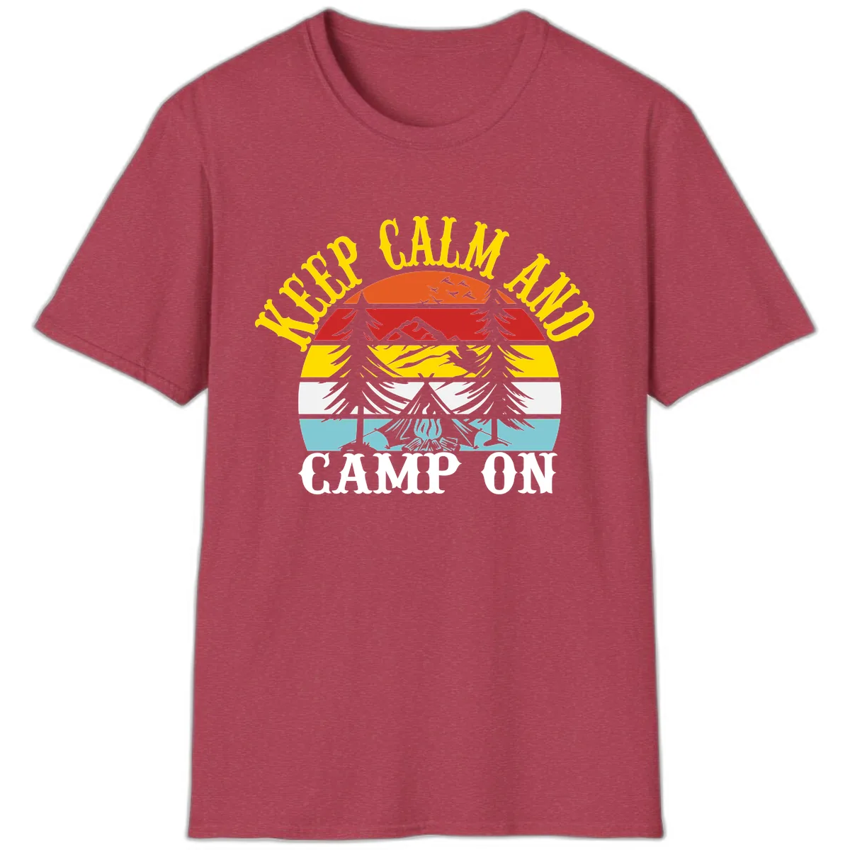 Keep Calm and Camp On T-Shirt in Heather Cardinal