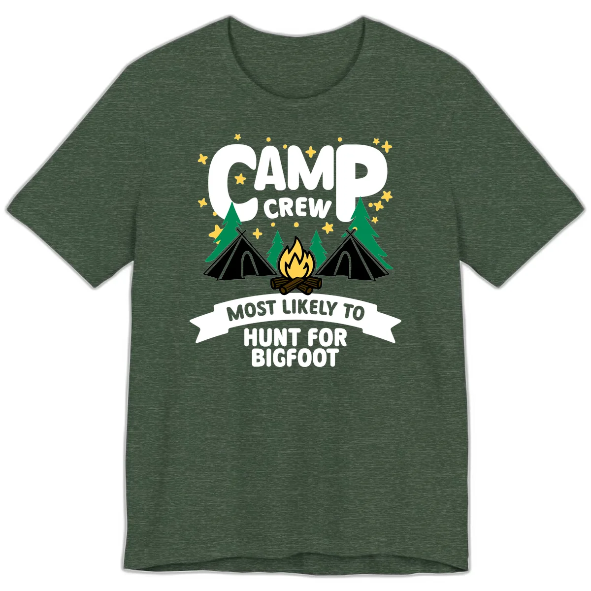 Camp Crew Most Likely To Hunt For Bigfoot Premium T-Shirt in Heather Forest