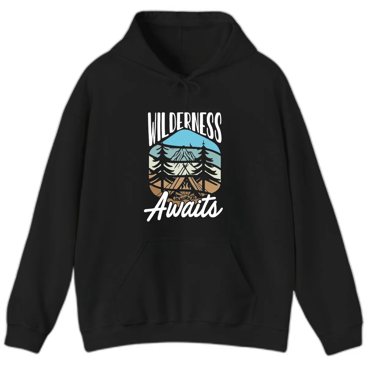 Wilderness Awaits Layered Nature Hoodie in Black