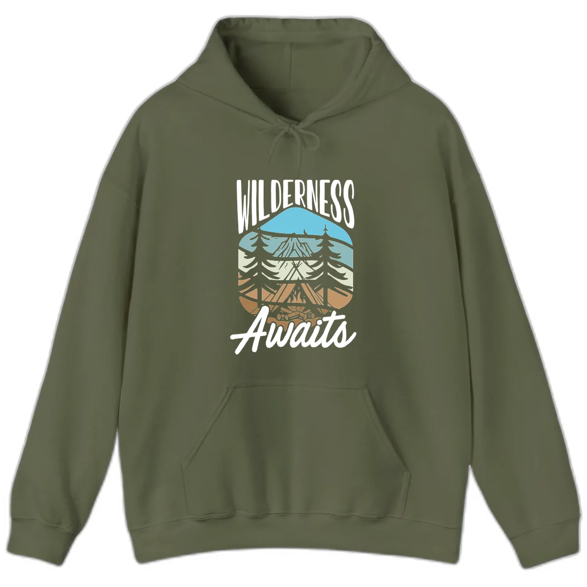 Wilderness Awaits Layered Nature Hoodie in Military Green