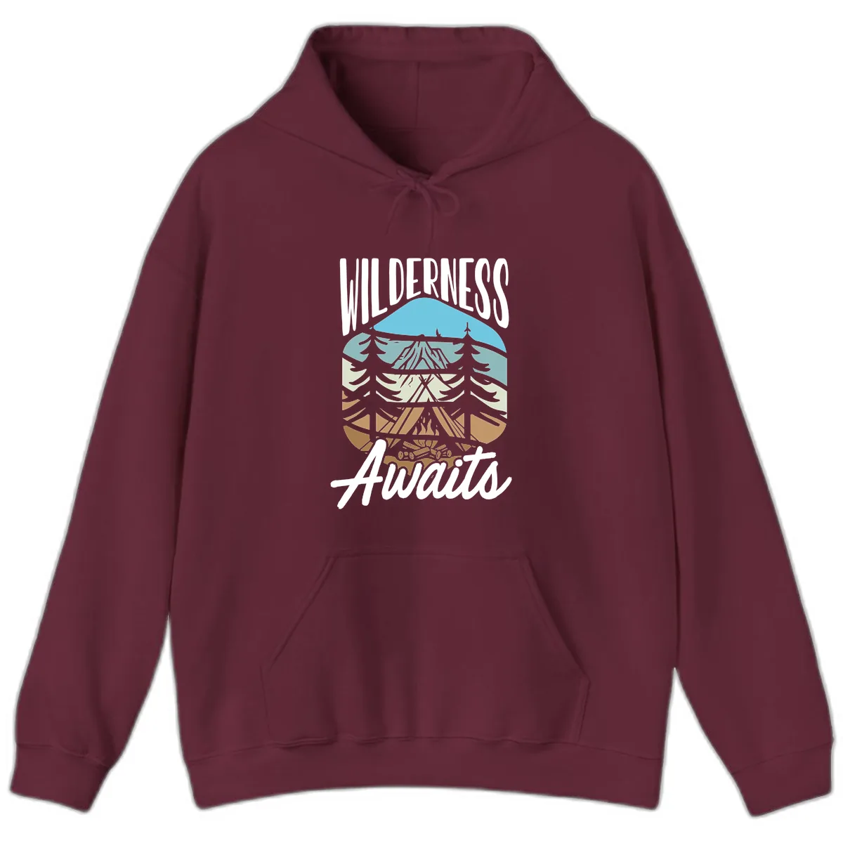 Wilderness Awaits Layered Nature Hoodie in Maroon