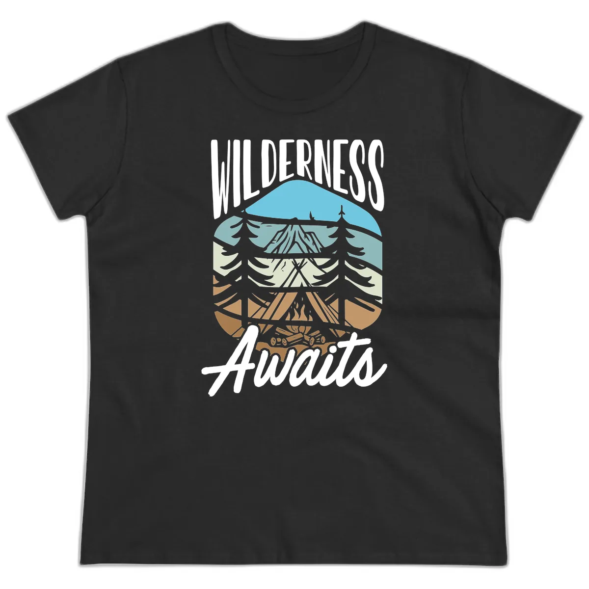 Wilderness Awaits Layered Nature Ladies Tee in Black