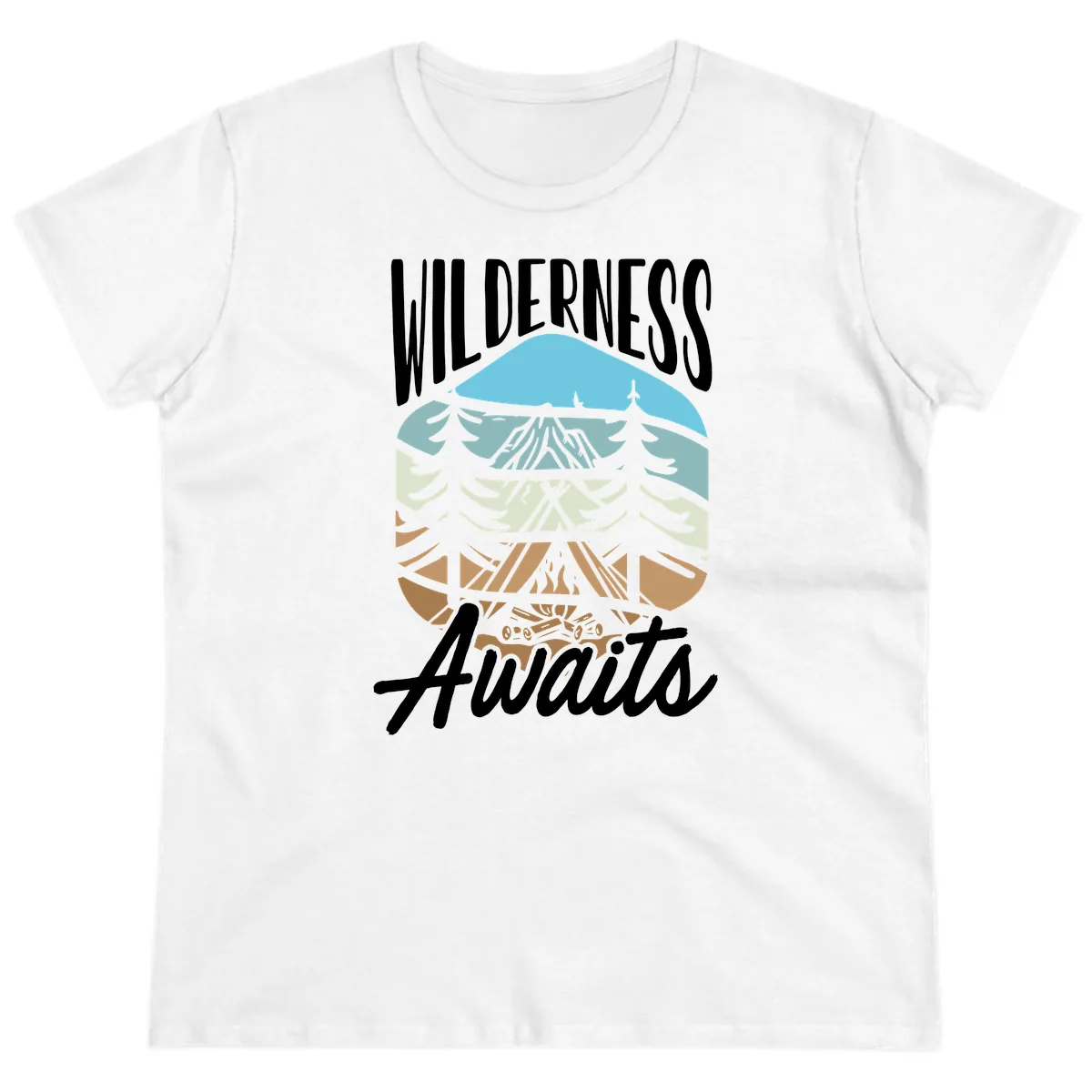 Wilderness Awaits Layered Nature Ladies Tee in White