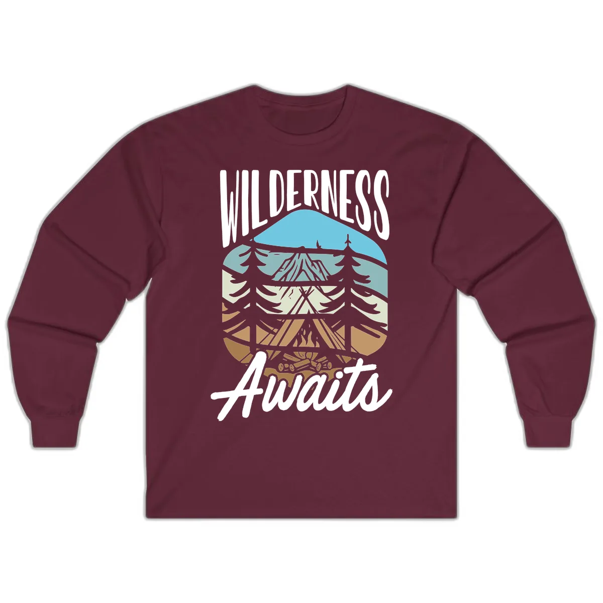 Wilderness Awaits Layered Nature Long Sleeve in Maroon