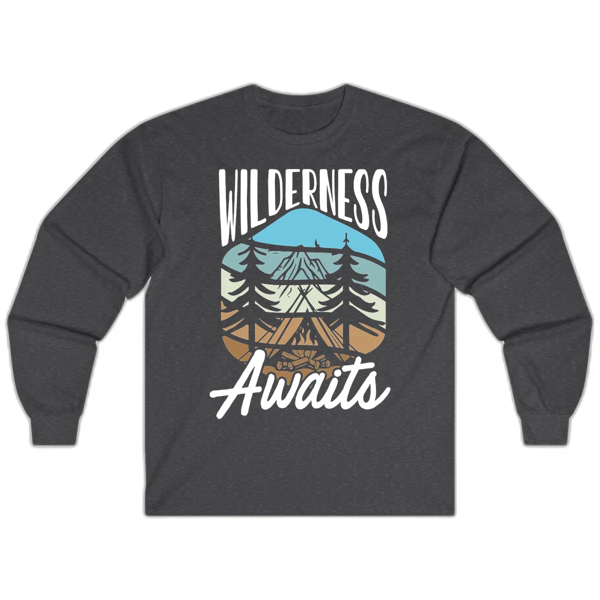 Wilderness Awaits Layered Nature Long Sleeve in Dark Heather
