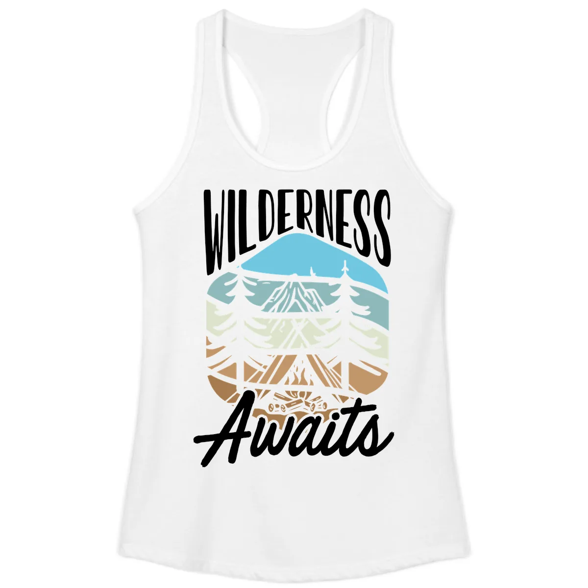 Wilderness Awaits Layered Nature Ladies Tank in White