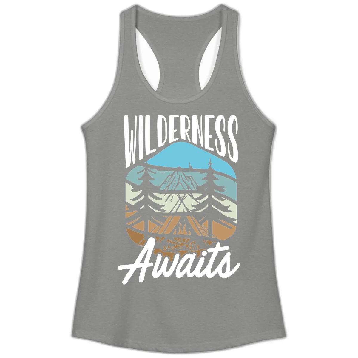 Wilderness Awaits Layered Nature Ladies Tank in Heather Grey