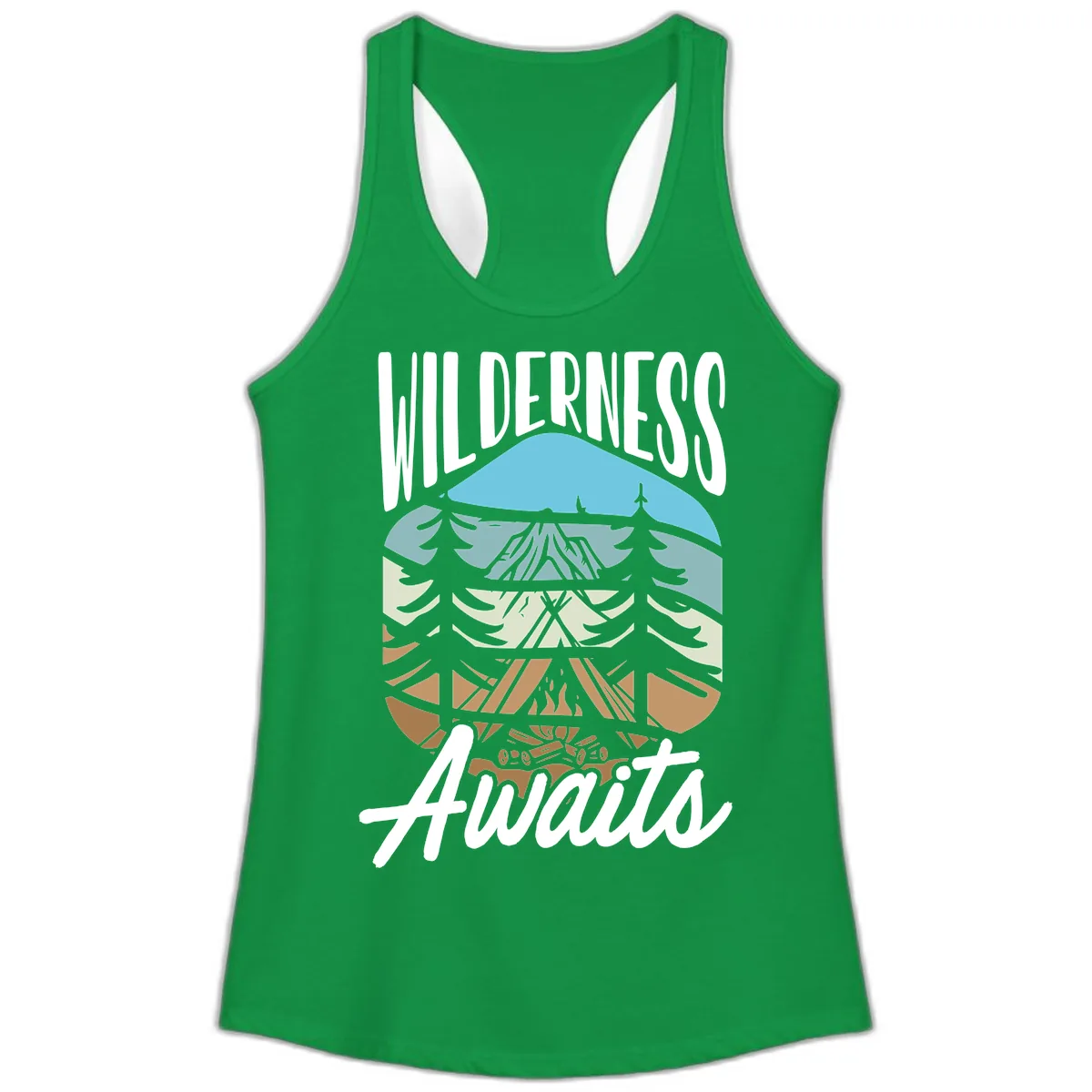 Wilderness Awaits Layered Nature Ladies Tank in Solid Kelly Green