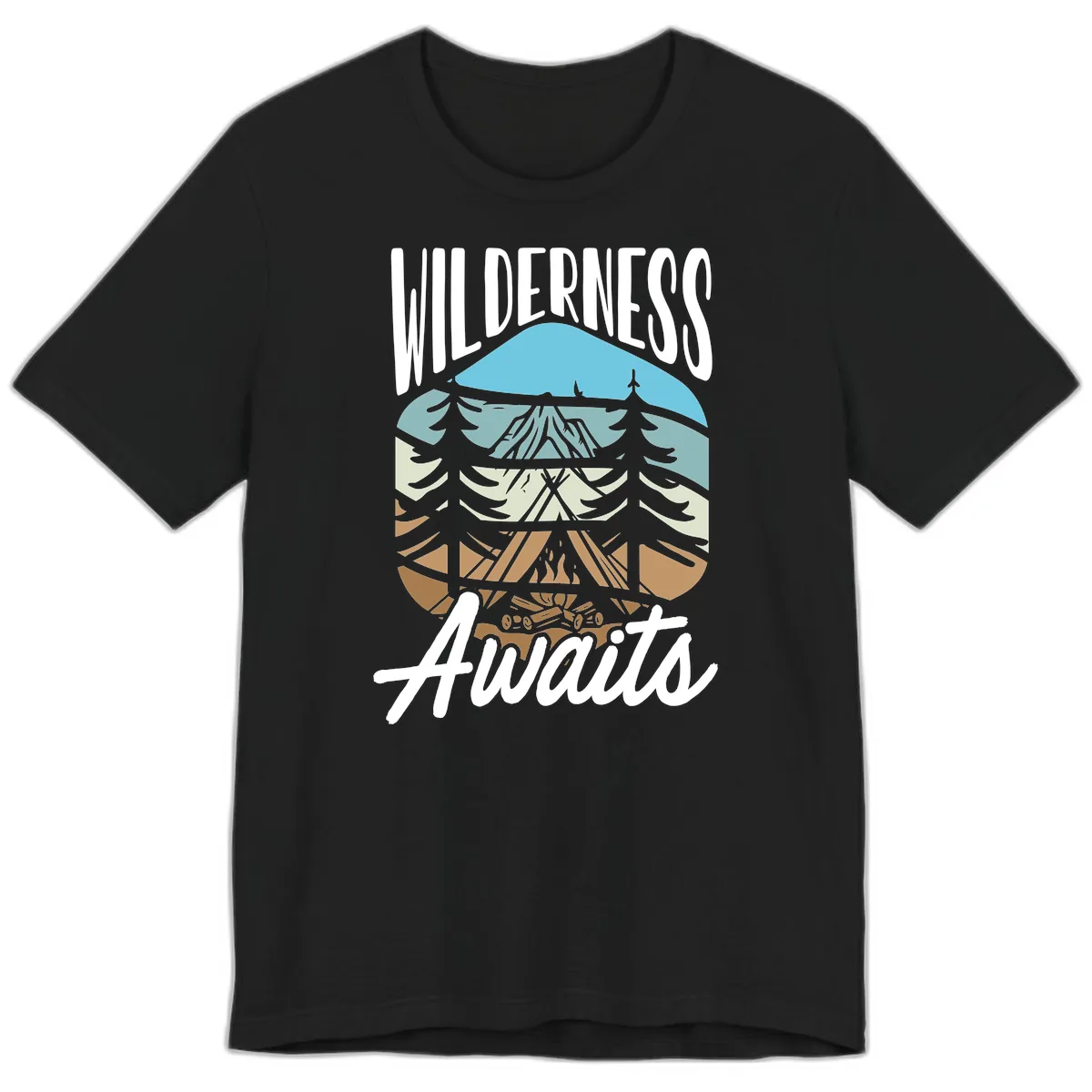 Wilderness Awaits Layered Nature Premium T-Shirt in Black