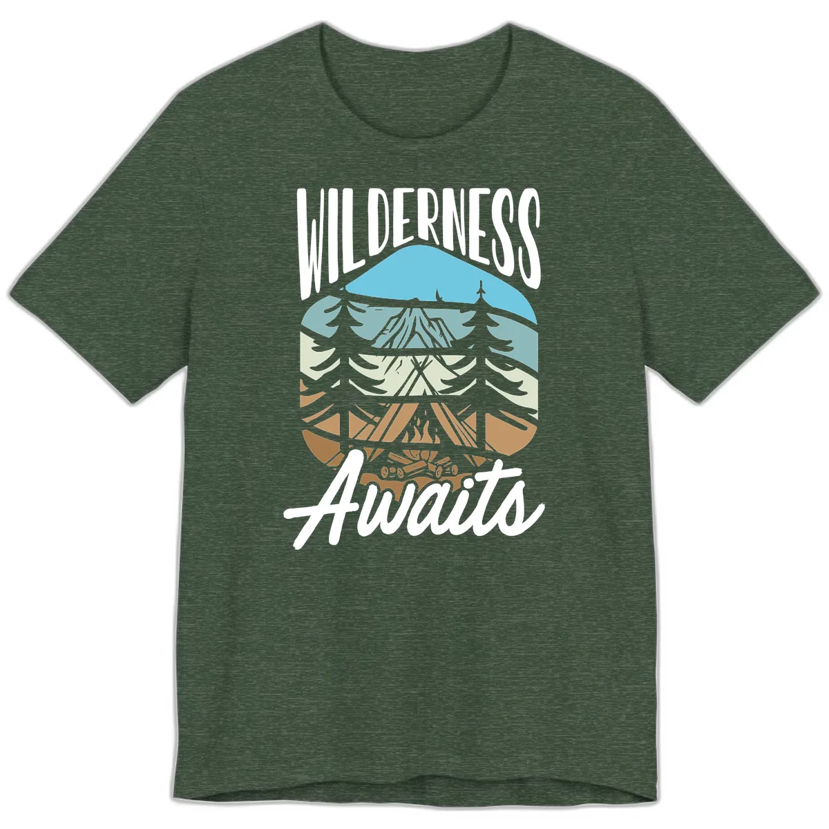 Wilderness Awaits Layered Nature Premium T-Shirt in Heather Forest