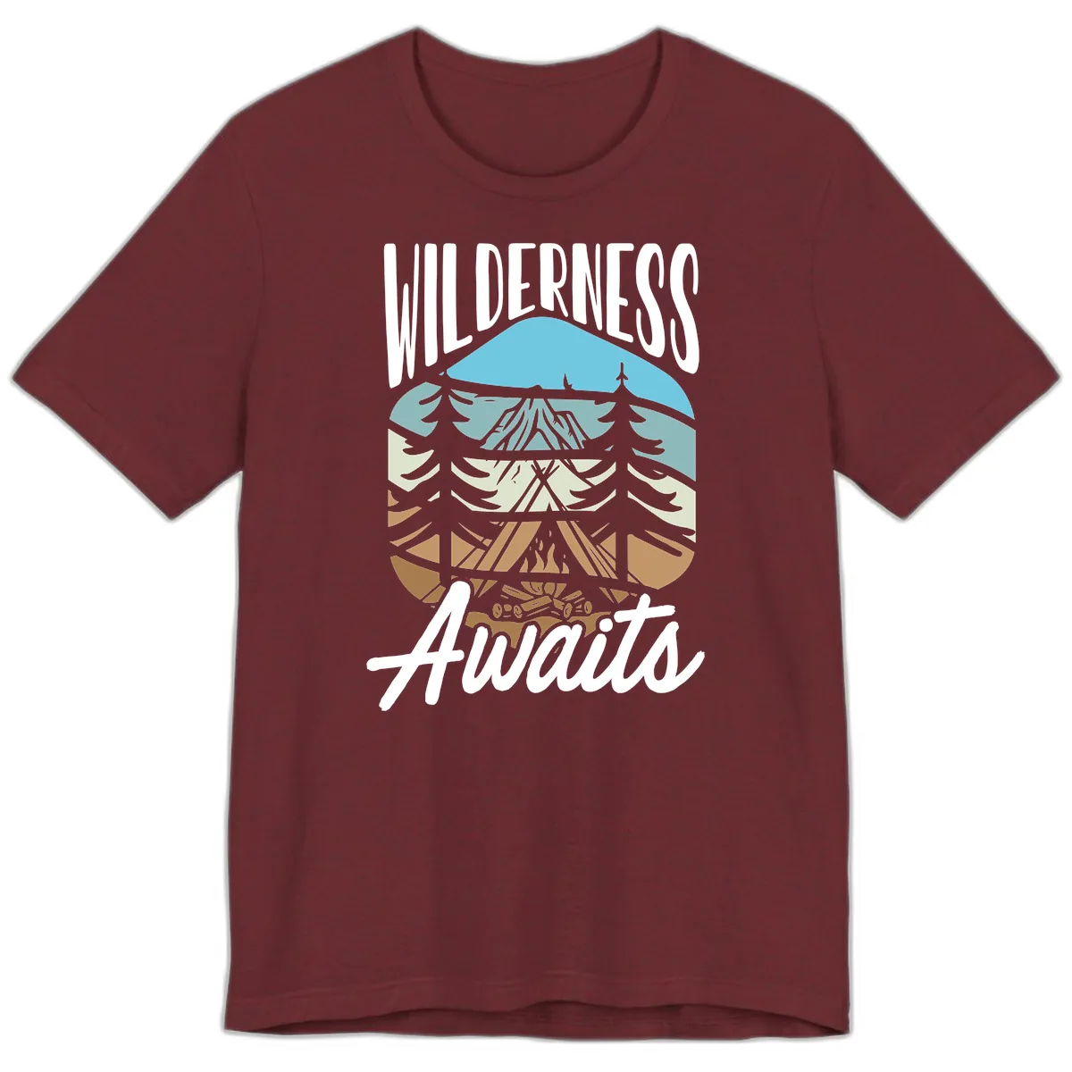 Wilderness Awaits Layered Nature Premium T-Shirt in Heather Cardinal