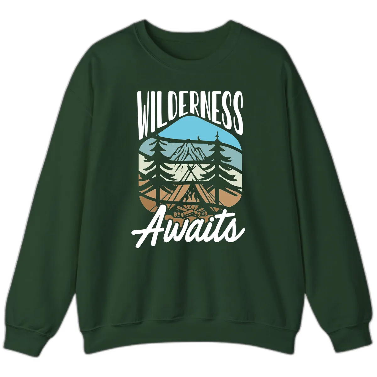 Wilderness Awaits Layered Nature Sweatshirt in Forest Green