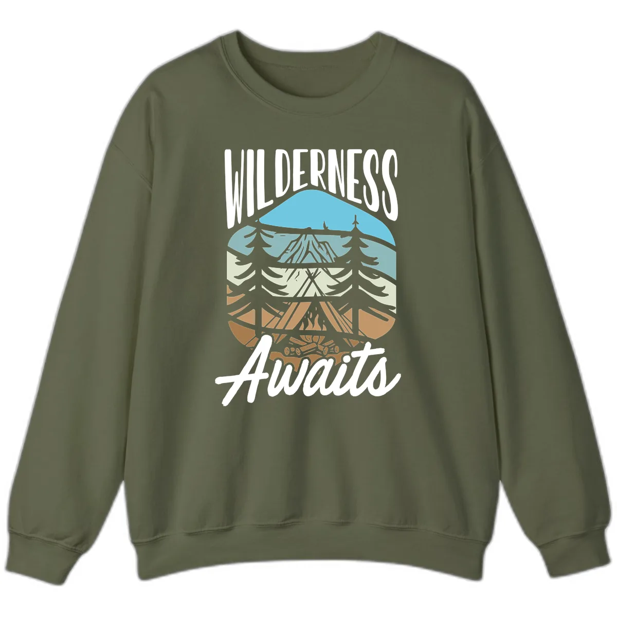 Wilderness Awaits Layered Nature Sweatshirt in Military Green