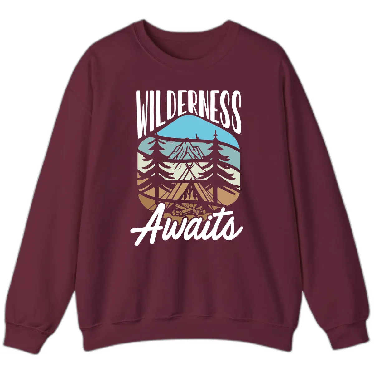 Wilderness Awaits Layered Nature Sweatshirt in Maroon