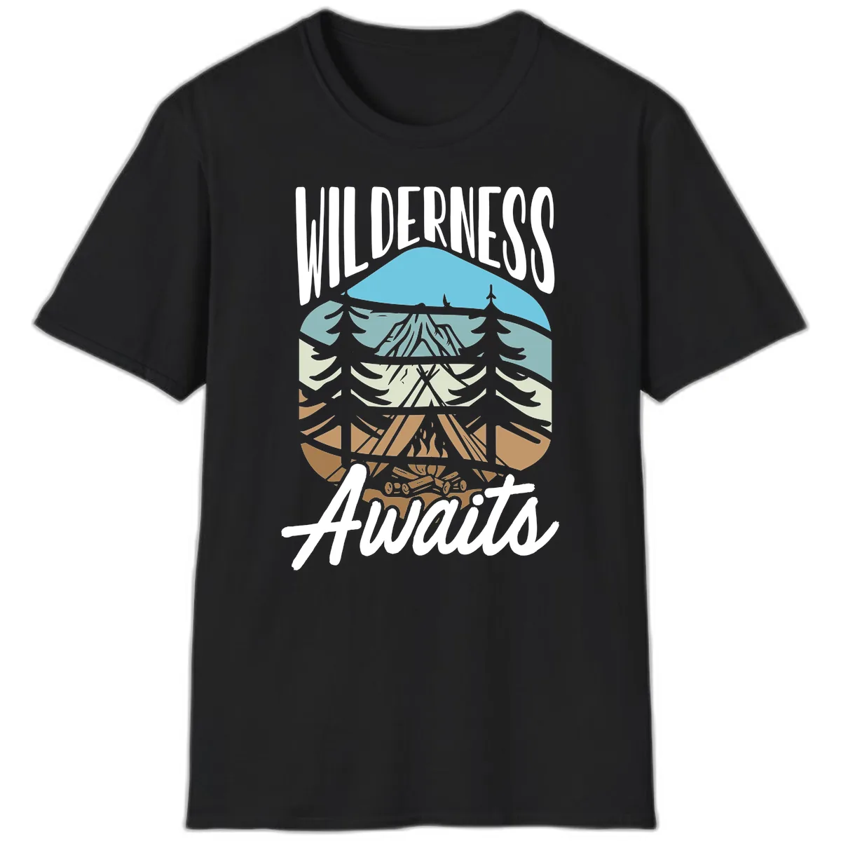 Wilderness Awaits Layered Nature T-Shirt in Black