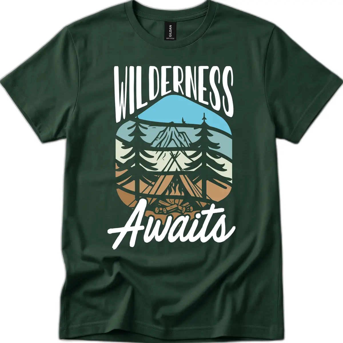 Wilderness Awaits Layered Nature T-Shirt in Forest Green