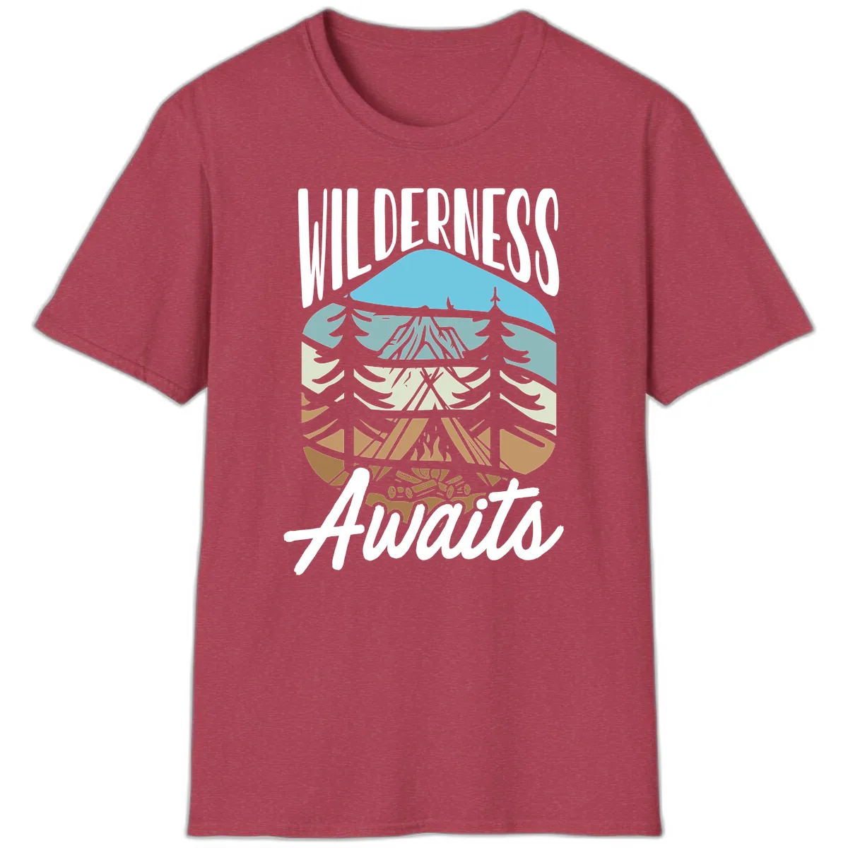 Wilderness Awaits Layered Nature T-Shirt in Heather Cardinal