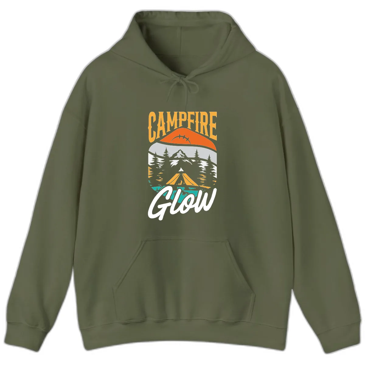 Campfire Glow Mountain Escape Hoodie in Military Green