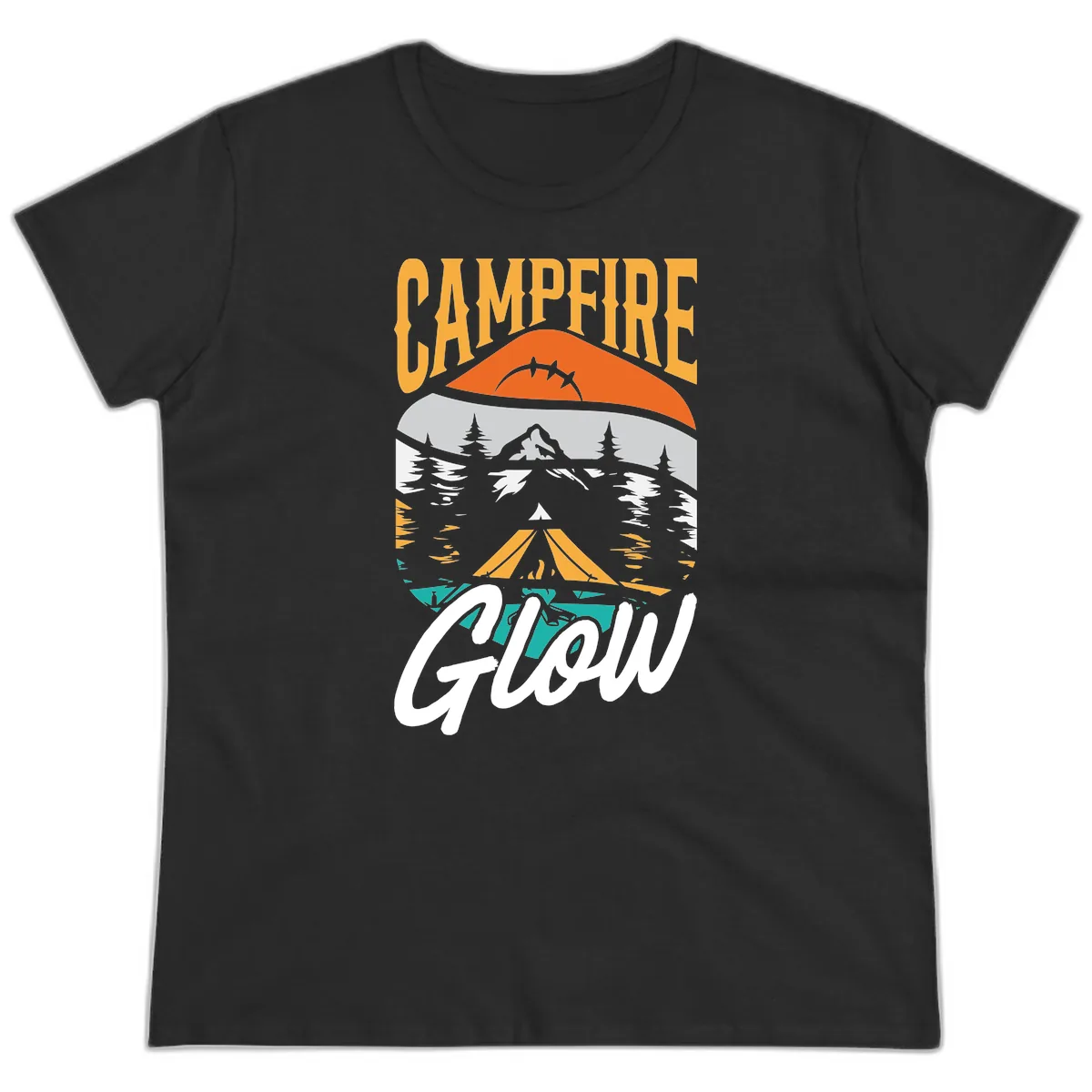Campfire Glow Mountain Escape Ladies Tee in Black