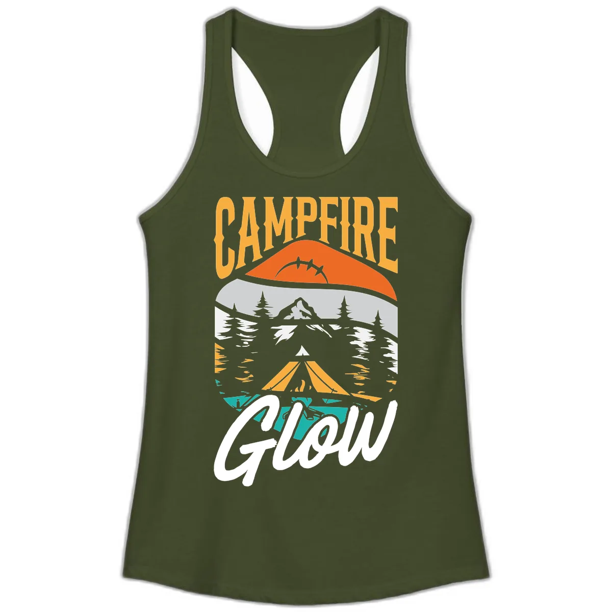 Campfire Glow Mountain Escape Ladies Tank in Solid Military Green