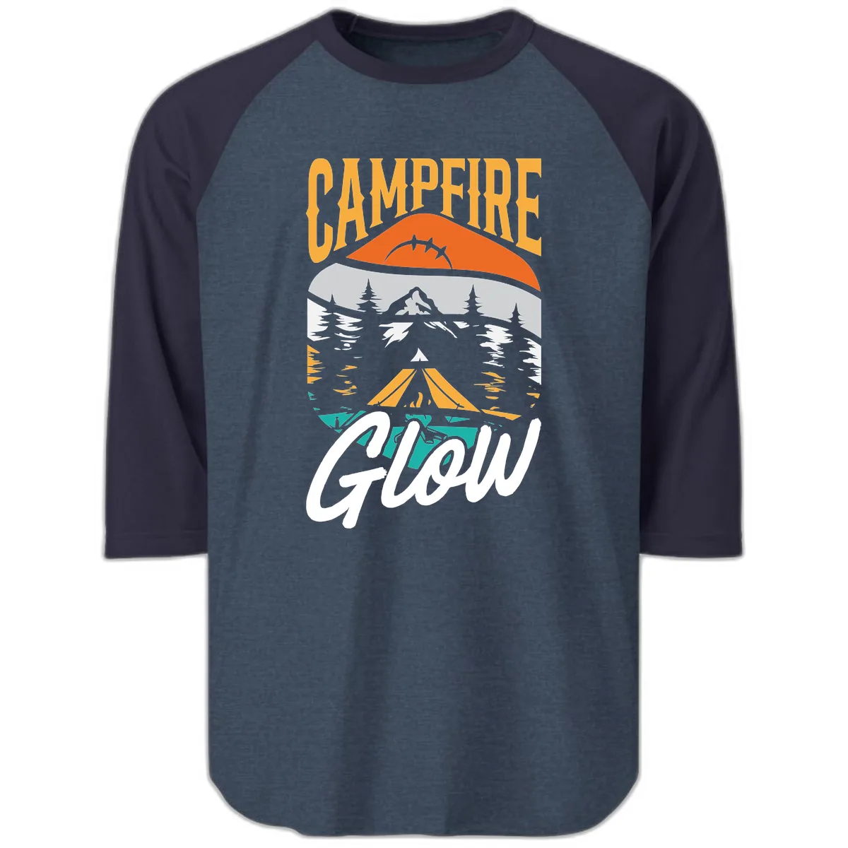 Campfire Glow Mountain Escape Raglan 3/4 in Heather Denim Navy