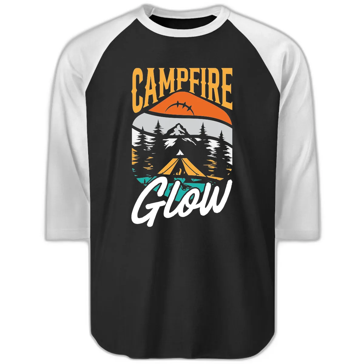 Campfire Glow Mountain Escape Raglan 3/4 in Black White