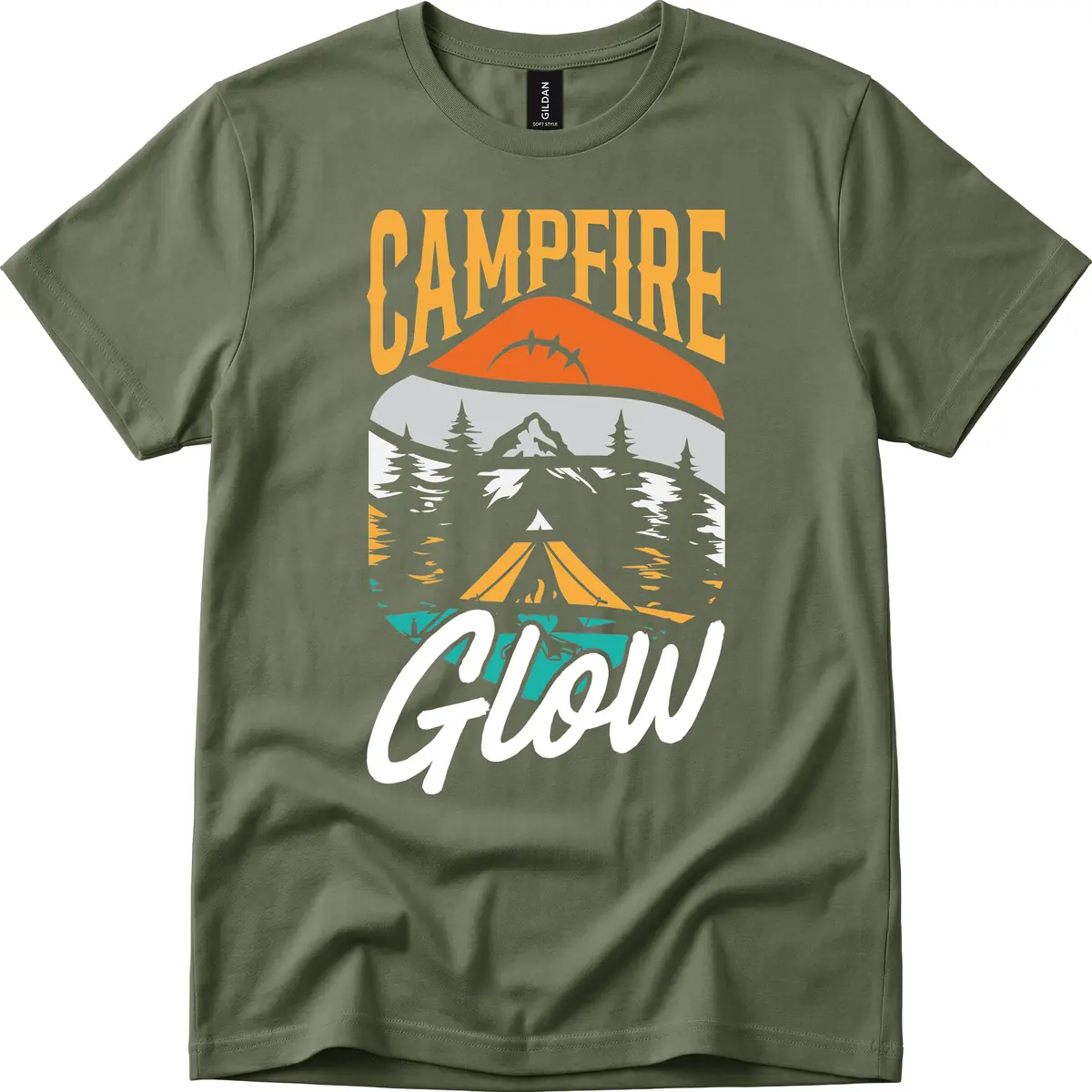 Campfire Glow Mountain Escape T-Shirt in Military Green