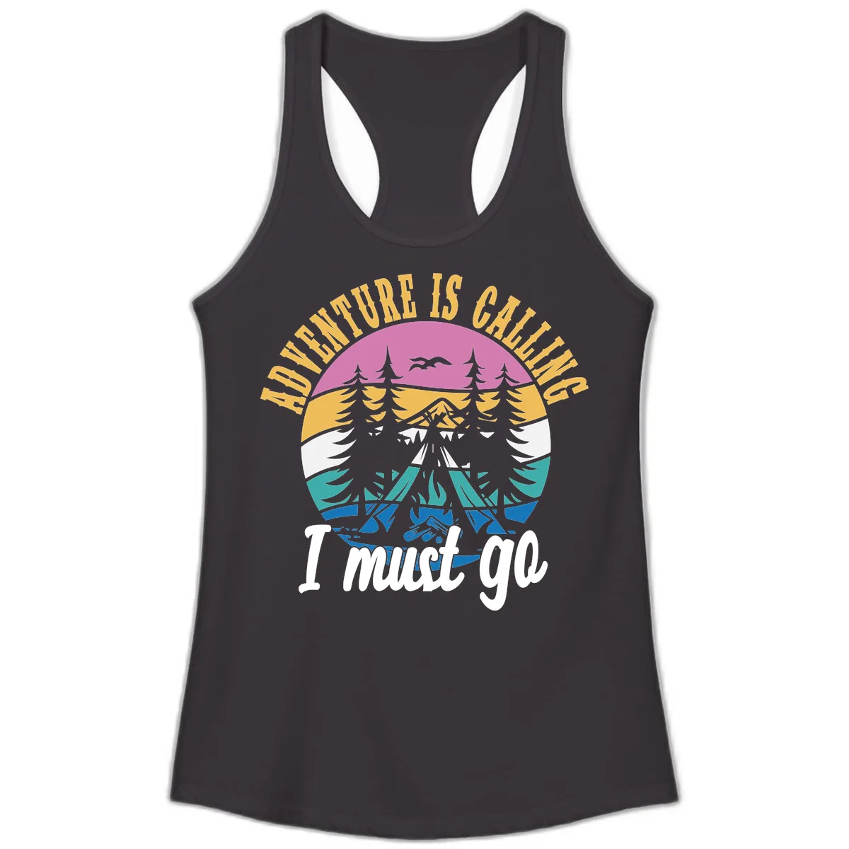 Adventure Is Calling I Must Go Ladies Tank in Black