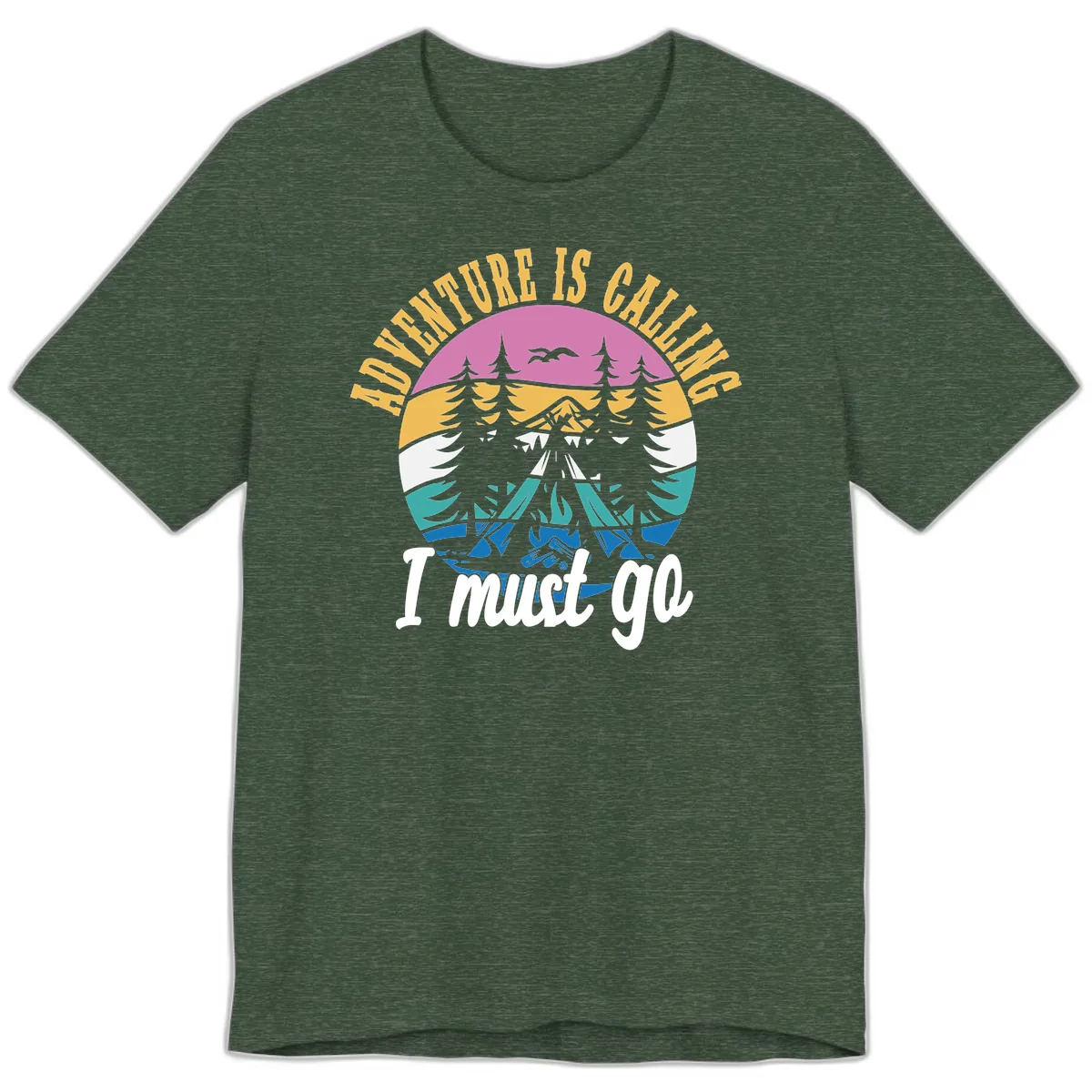 Adventure Is Calling I Must Go Premium T-Shirt in Heather Forest